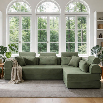 Modern L-Shape Modular Sectional Sofa in olive green by HouseOfZazla Stationary on Tampa Home & Garden Store