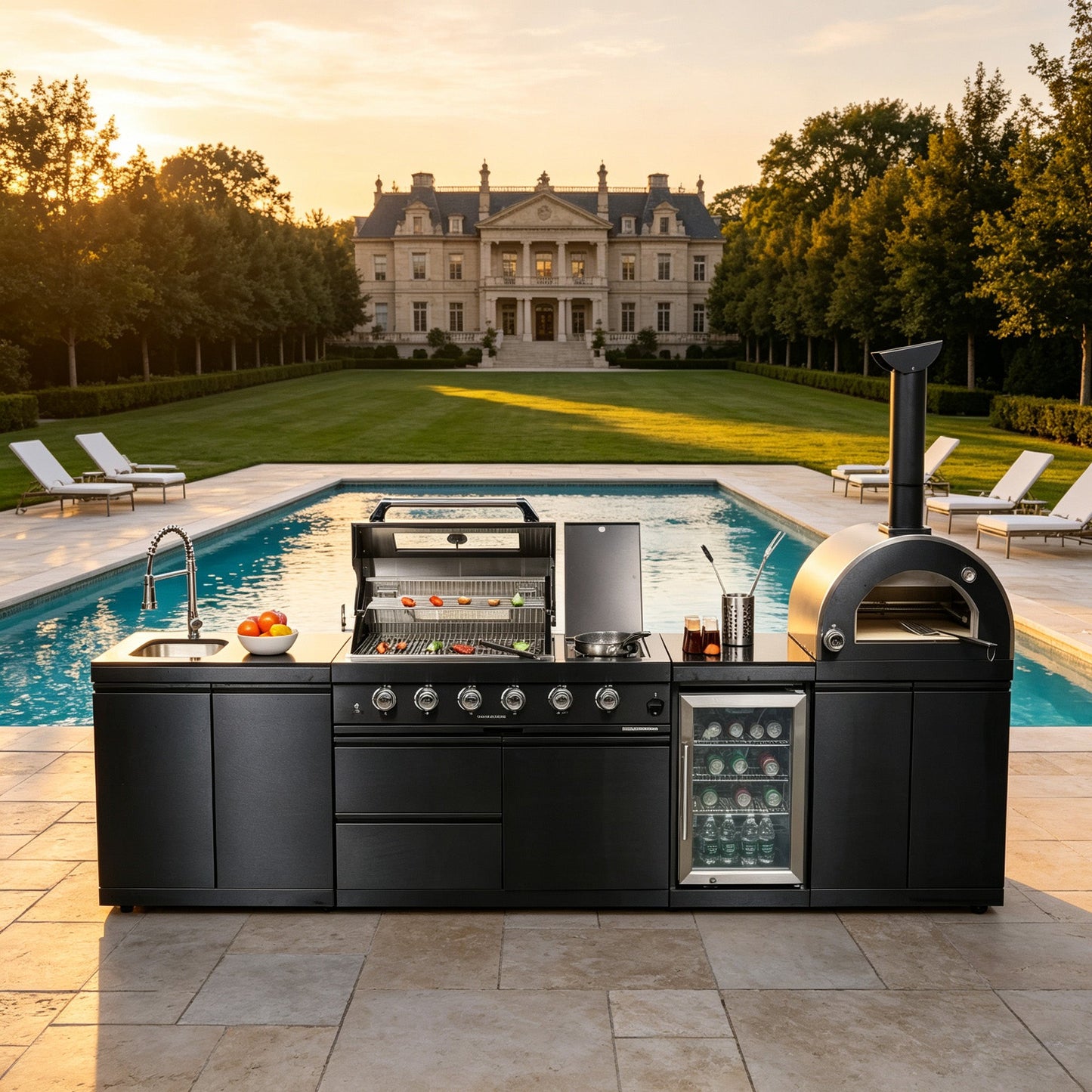 Black double stainless steel gas outdoor kitchen grill with built-in smoker by HouseOfZazla on Tampa Home & Garden Store