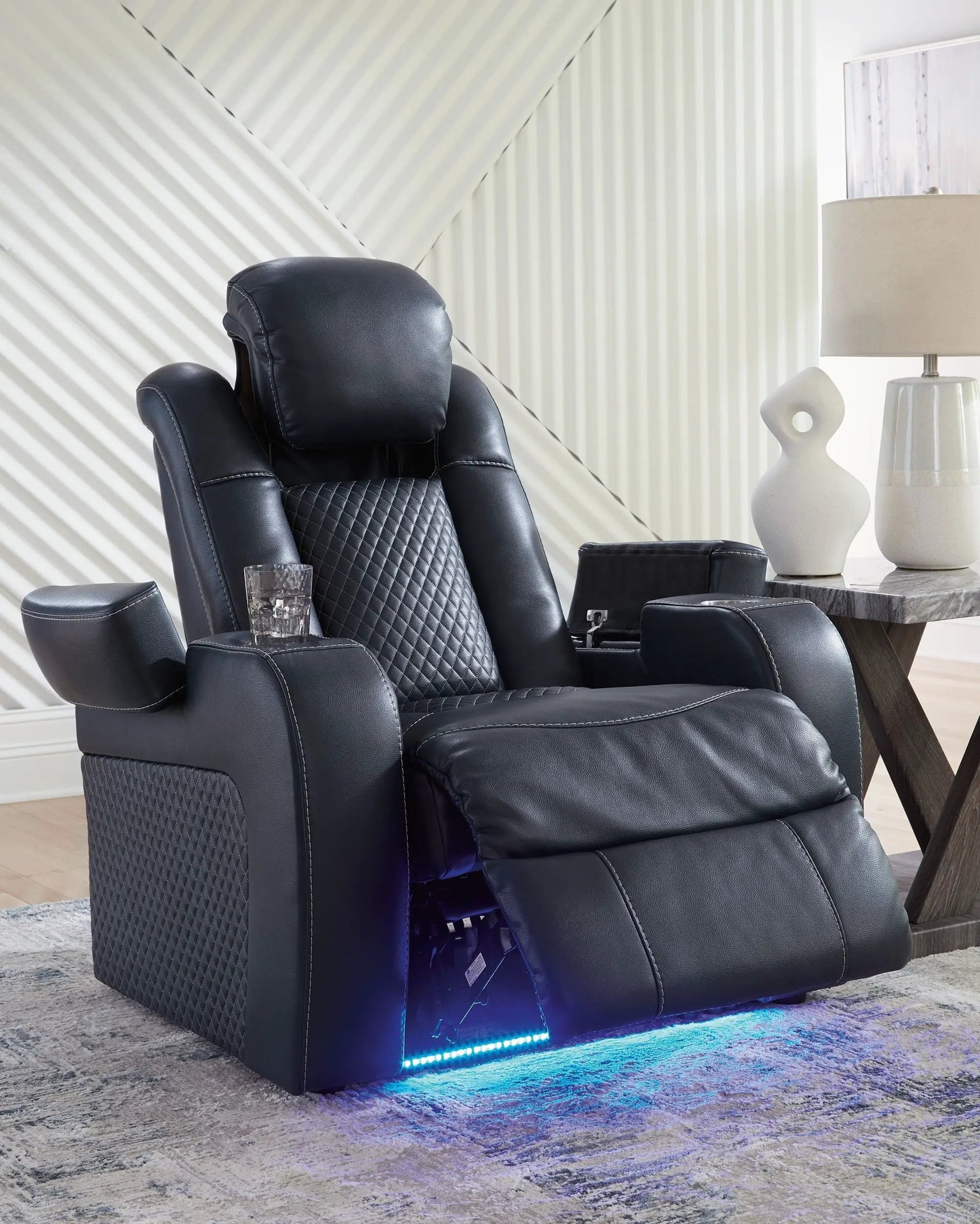 Fyne-dyme power recliner with adjustable headrest, black leather by Unique Piece Furniture on Tampa Home & Garden Store