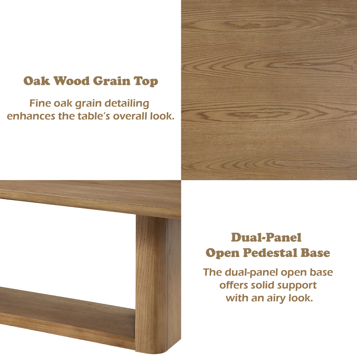 Oak dining table with dual-panel open pedestal base, oak wood grain top by HouseOfZazla on Tampa Home & Garden Store