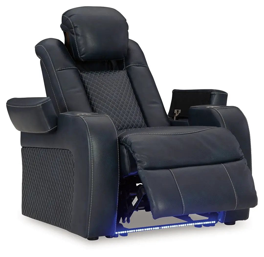 Fyne-dyme power recliner with adjustable headrest in navy leather by Unique Piece Furniture on Tampa Home & Garden Store