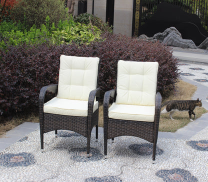 2-Piece Liberatore dining chairs with beige cushions, wicker outdoor chair set by HouseOfZazla on Tampa Home & Garden Store