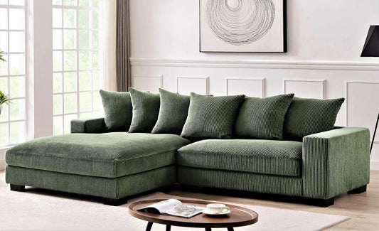 Luxe oversized 2-piece green sectional sofa with chaise in corduroy by Unique Piece Furniture on Tampa Home & Garden Store