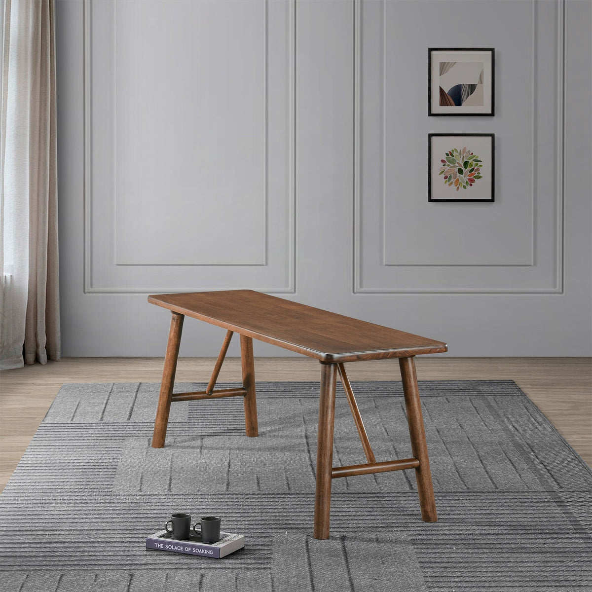 Walnut brown solid-wood accent bench in mid-century style by HouseOfZazla on Tampa Home & Garden Store