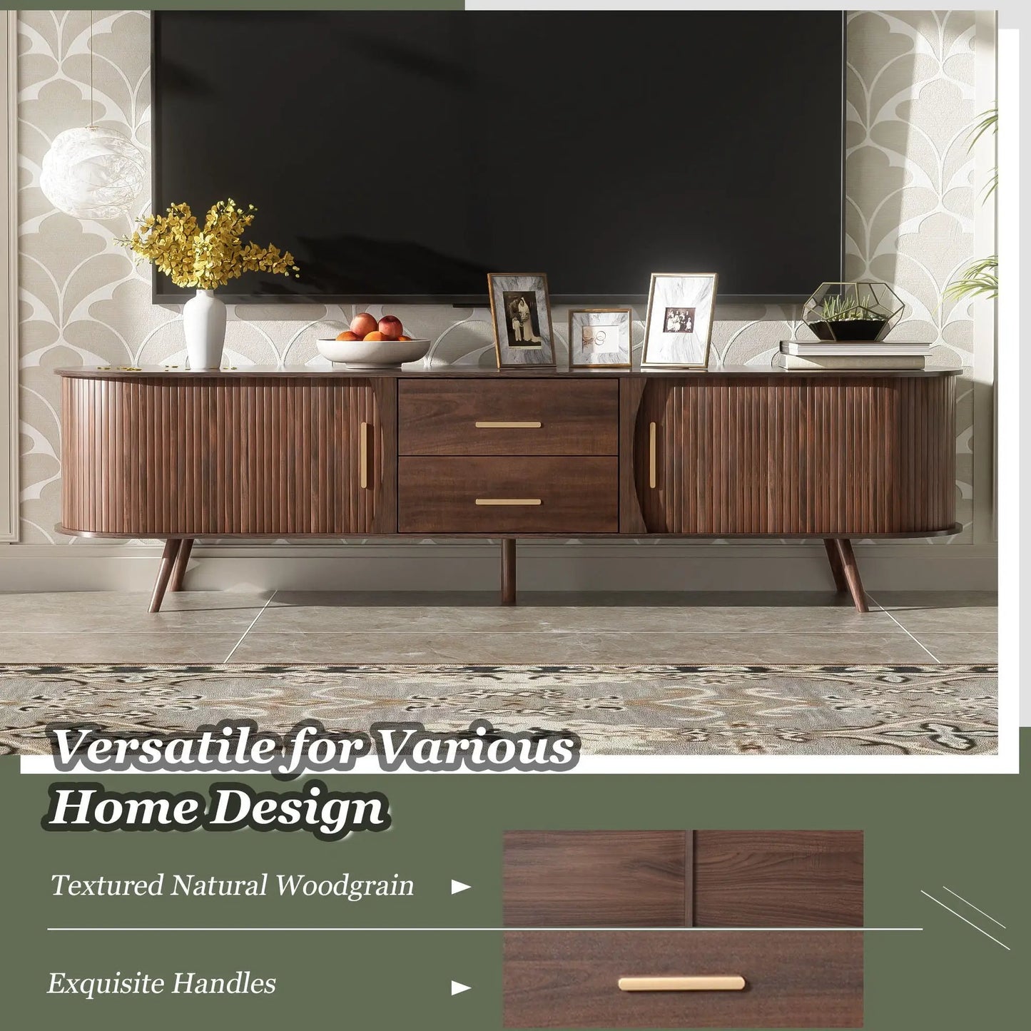 Wood TV Stand With Storage and Sliding Doors