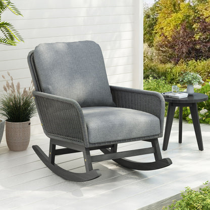 Contemporary minimalist wicker rocking chair with gray cushions by HouseOfZazla on Tampa Home & Garden Store