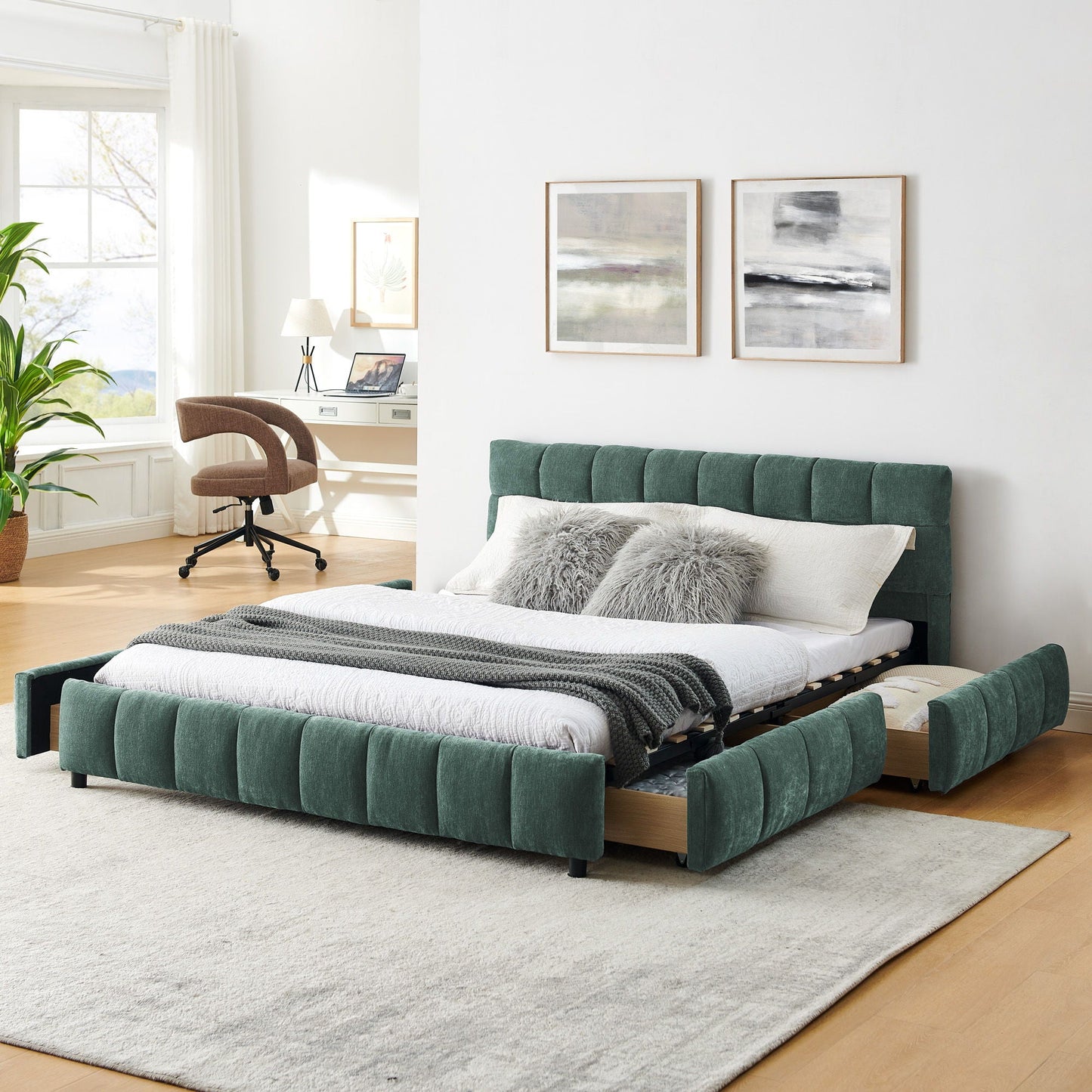 Modern Platform Bed Frame with Thick Fabric