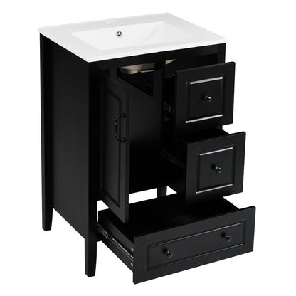 Retro vanity with white ceramic sink, black cabinet, soft-close drawers by HouseOfZazla on Tampa Home & Garden Store