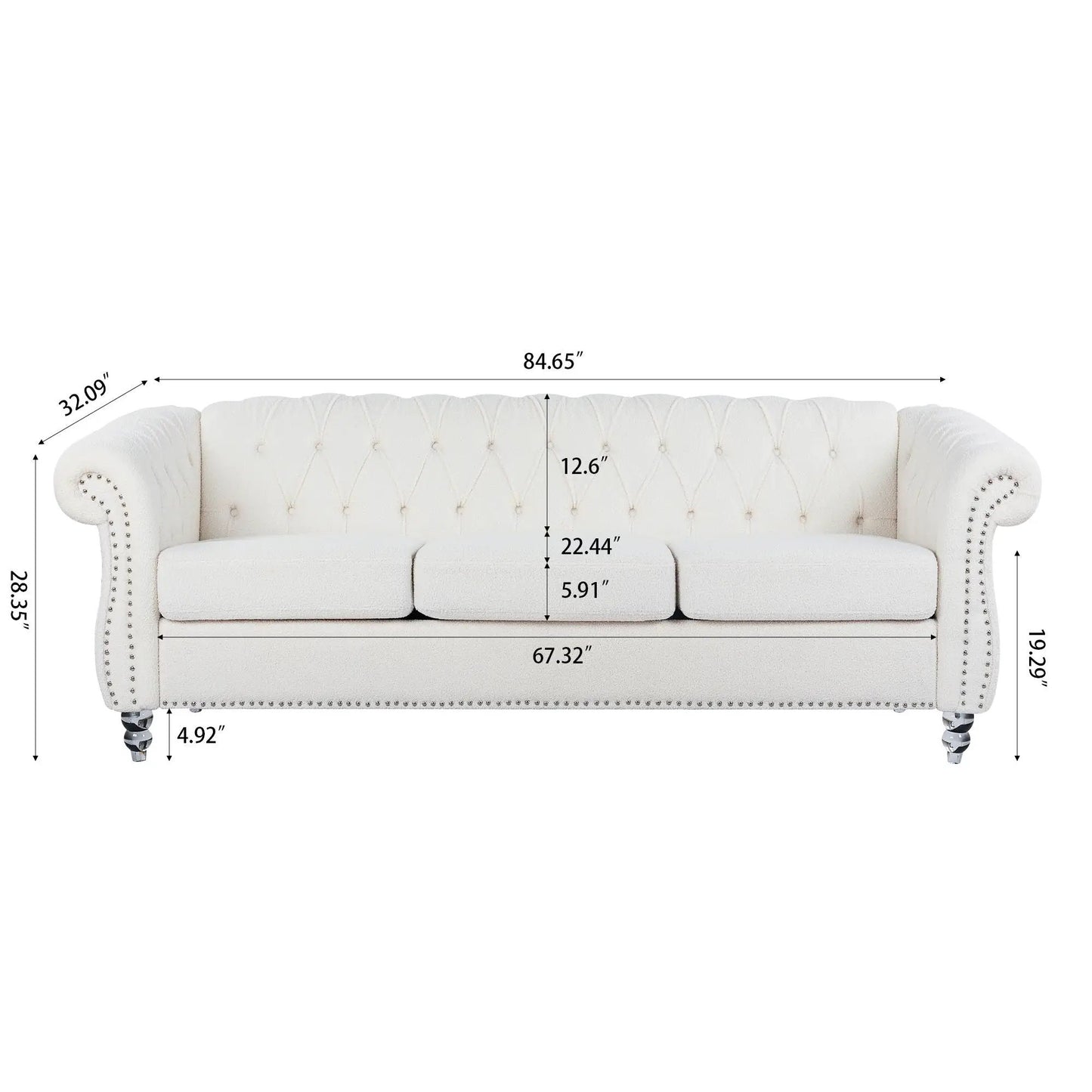 Rolled Arm Chesterfield 3 Seater Sofa cream tufted fabric by Unique Piece Furniture on Tampa Home & Garden Store