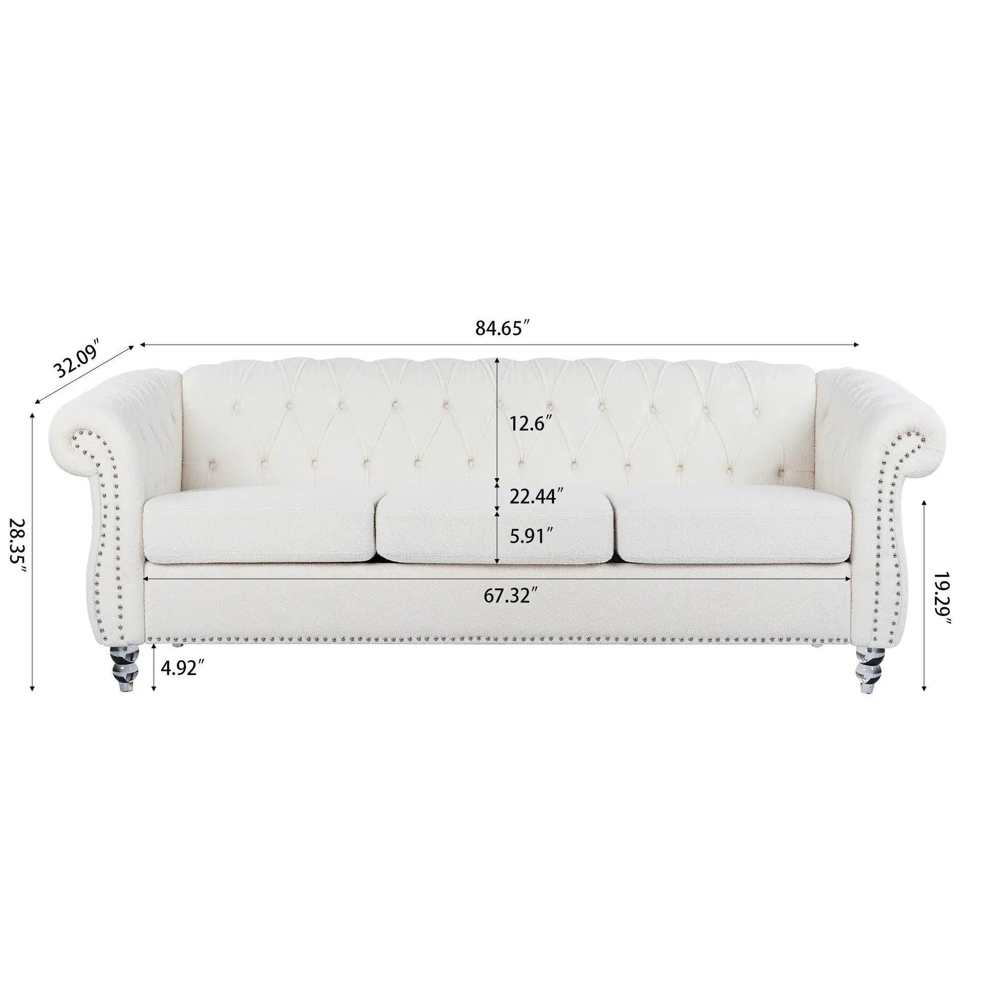 Rolled Arm Chesterfield 3 Seater Sofa cream tufted fabric by Unique Piece Furniture on Tampa Home & Garden Store