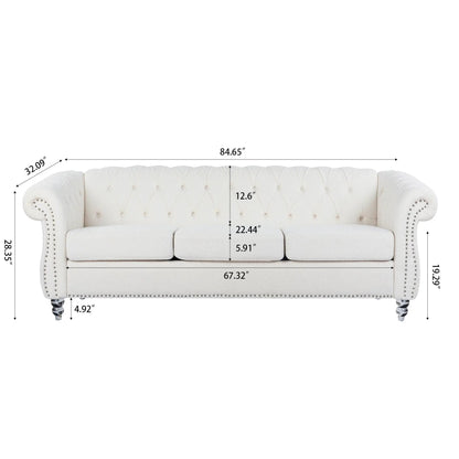 Rolled Arm Chesterfield 3 Seater Sofa cream tufted fabric by Unique Piece Furniture on Tampa Home & Garden Store