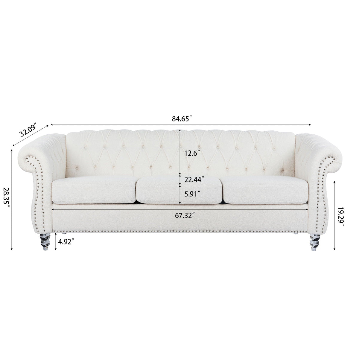 Rolled Arm Chesterfield Three Seater Sofa