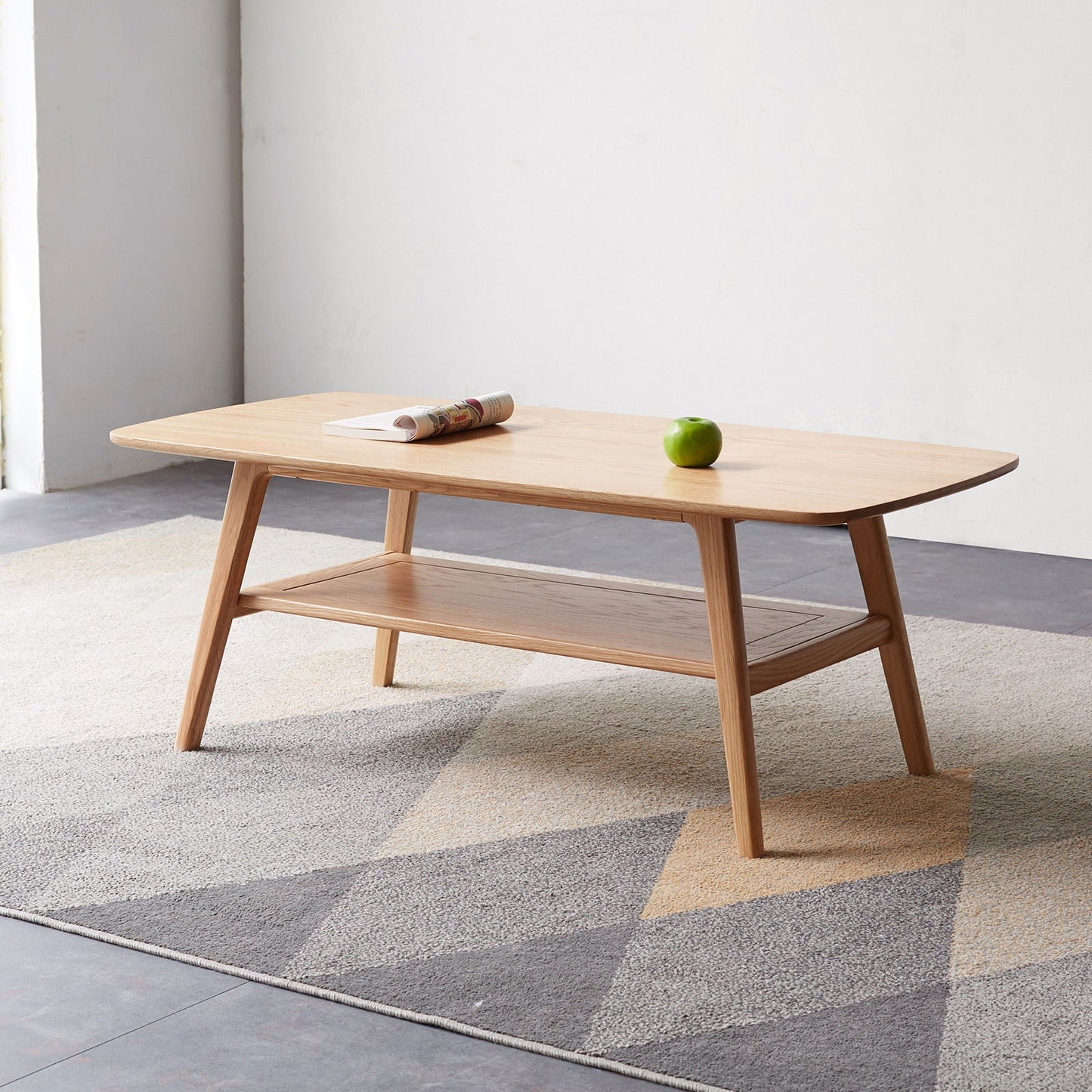Low Oak Coffee Table With Solid Storage Shelf