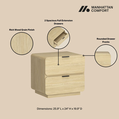 Chrystie nightstand with 2 full-extension drawers in light brown wood finish by HouseOfZazla on Tampa Home & Garden Store