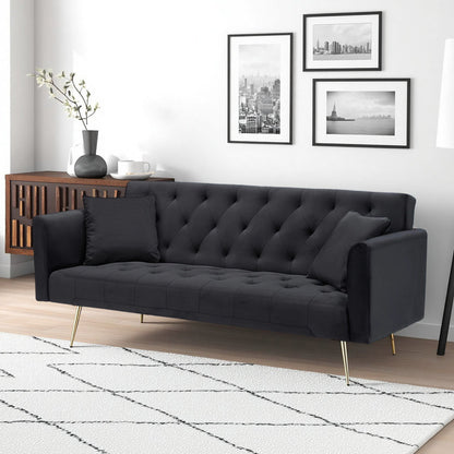71-inch foldable double sofa in black tufted fabric with gold-tone legs on Tampa Home & Garden Store