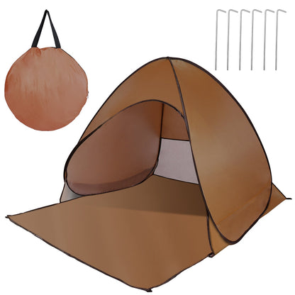 Pop-Up brown beach tent sun shade with net window; orange bag and 6 stakes for 2–3 people on Tampa Home & Garden Store