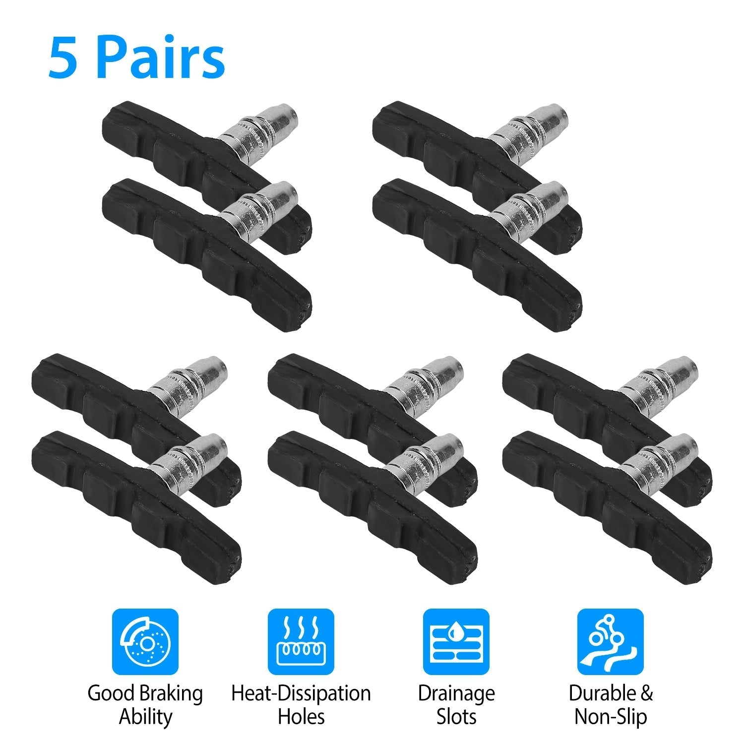 5-Pair 70mm V-Brake Pads with hex nuts and spacers GemGear black non-slip bike brake blocks on Tampa Home & Garden Store