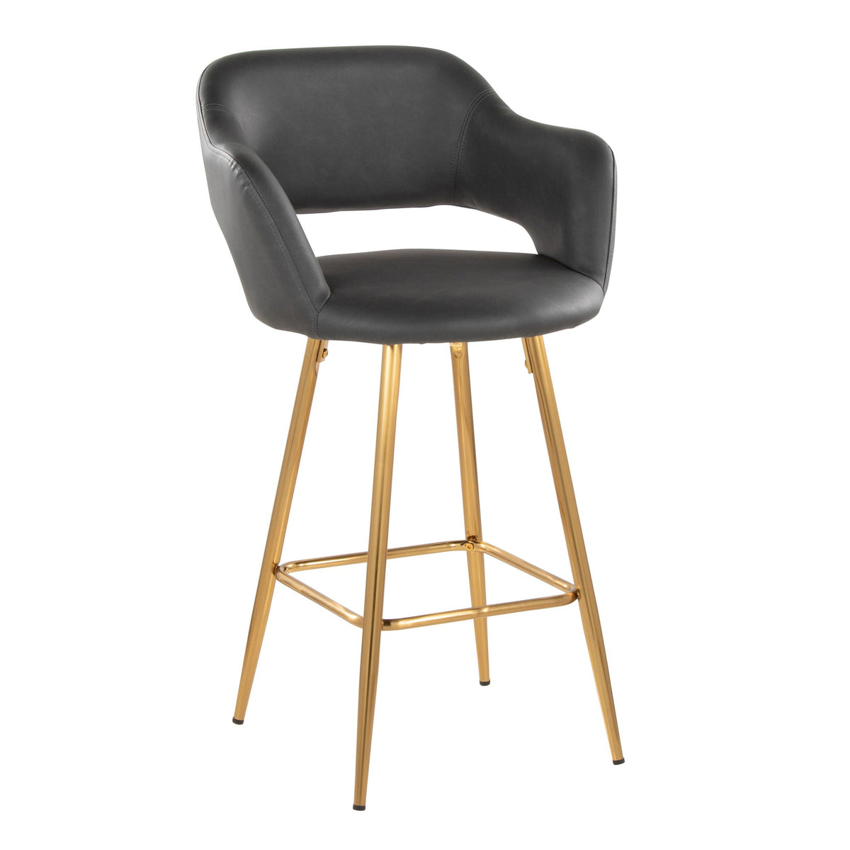 Contemporary counter stool with footrest, black faux leather seat and gold legs, set of 2 on Tampa Home & Garden Store
