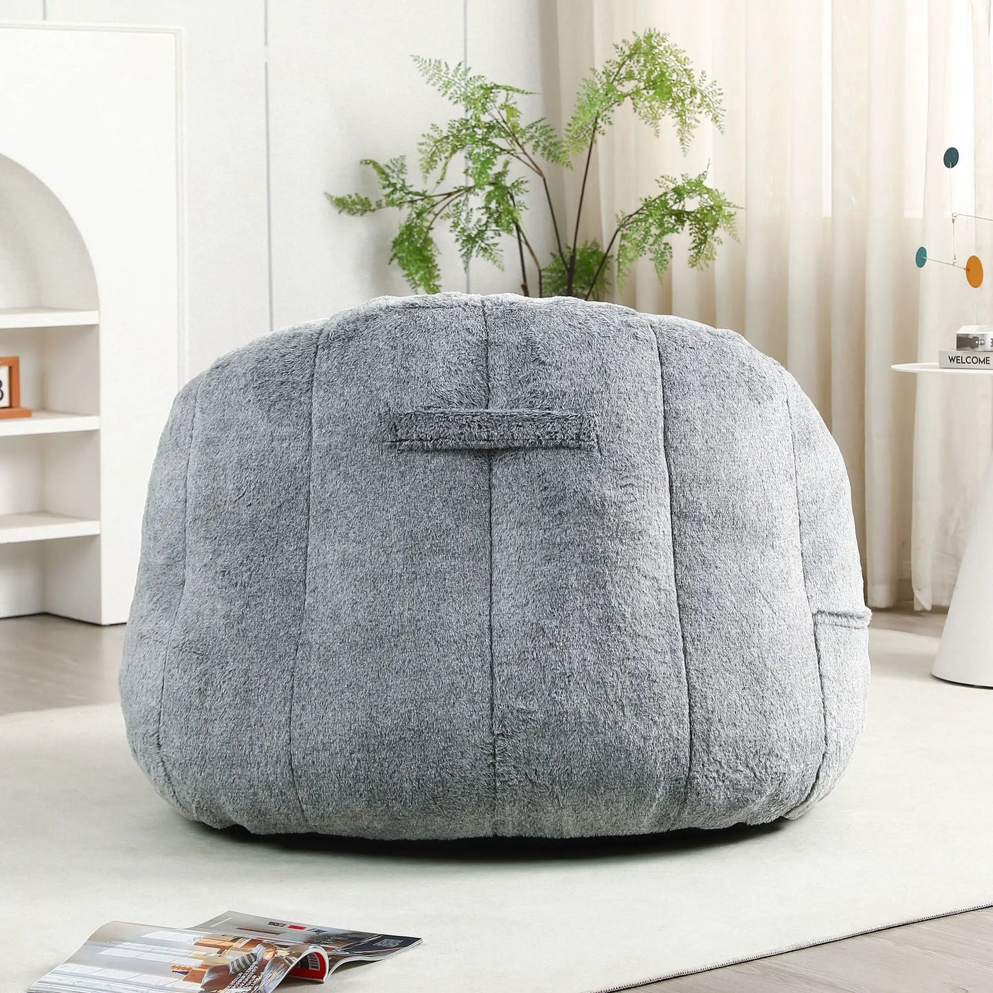 Beanbag chair with armrests in grey fabric, high-density foam fill, Unique Piece Furniture on Tampa Home & Garden Store