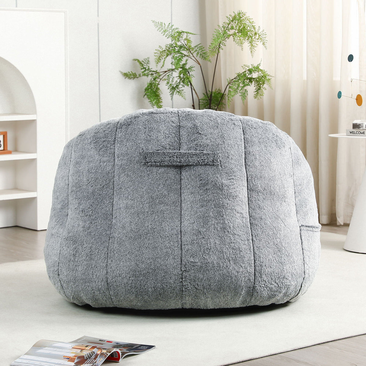 Beanbag Chair with armrests in soft grey fabric; high-density foam interior on Tampa Home & Garden Store