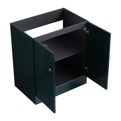 Freestanding bathroom vanity by HouseOfZazla in green with soft-close doors and 2 shelves on Tampa Home & Garden Store