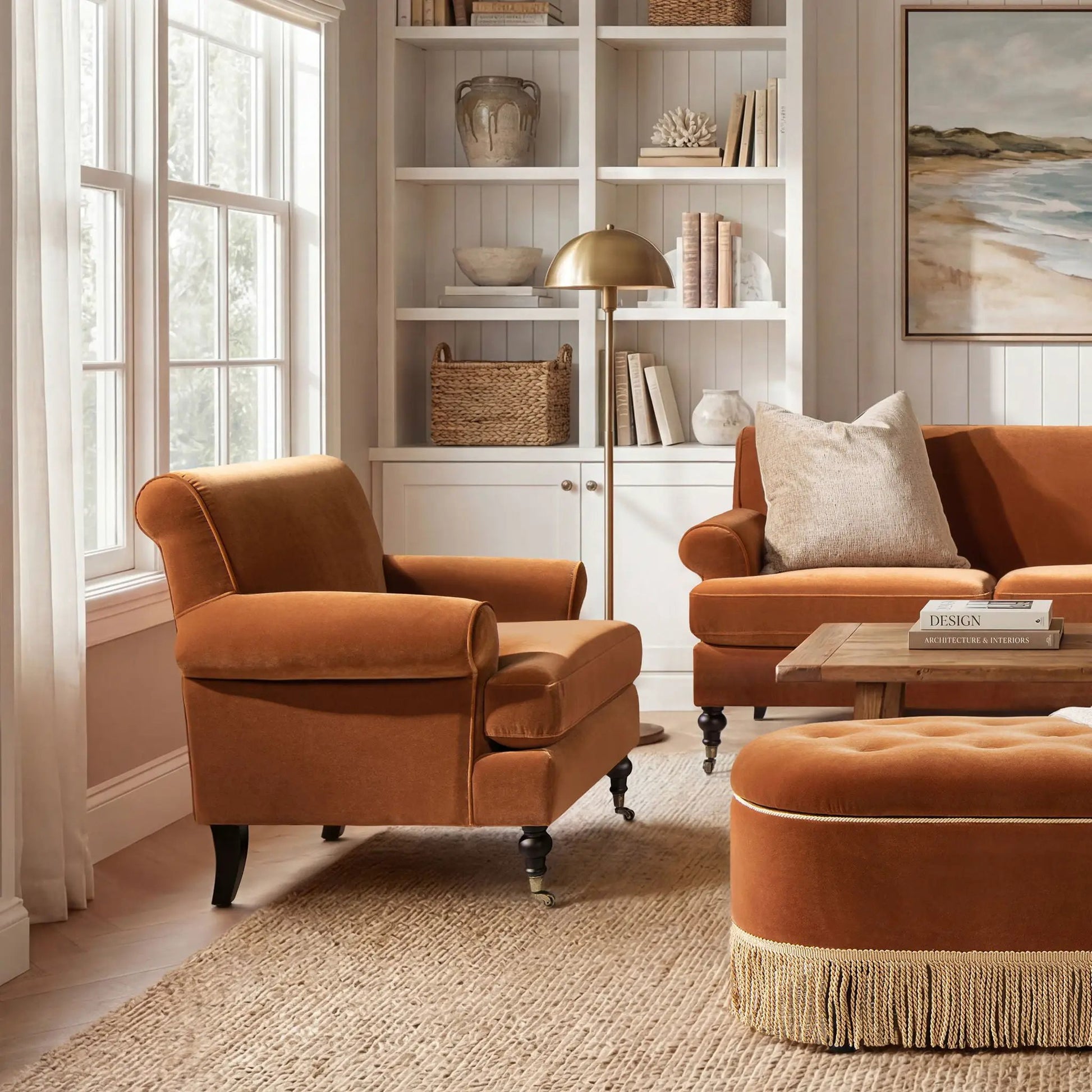 Alana Lawson Accent Arm Chair Casters, rust-orange upholstery, set of 2 on Tampa Home & Garden Store