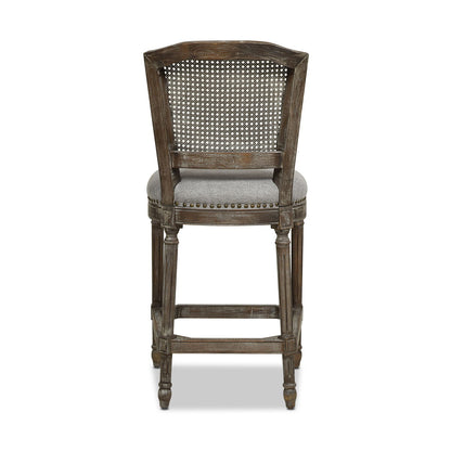 HouseOfZazla rattan wicker high back bar stool with oak frame, gray upholstered seat on Tampa Home & Garden Store