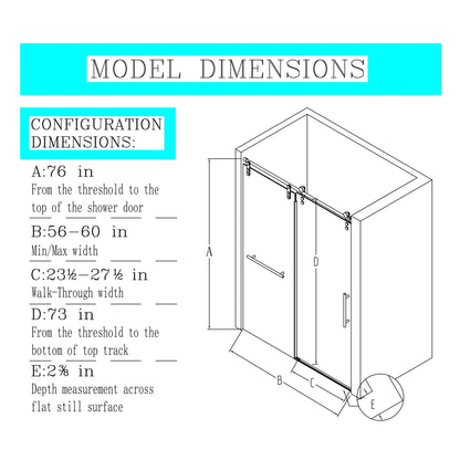 Frameless sliding shower door with towel rail and handle by HouseOfZazla dimension diagram on Tampa Home & Garden Store