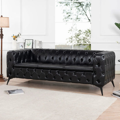 Square Arm Removable Cushion 3-Seater Sofa in black tufted leather on Tampa Home & Garden Store