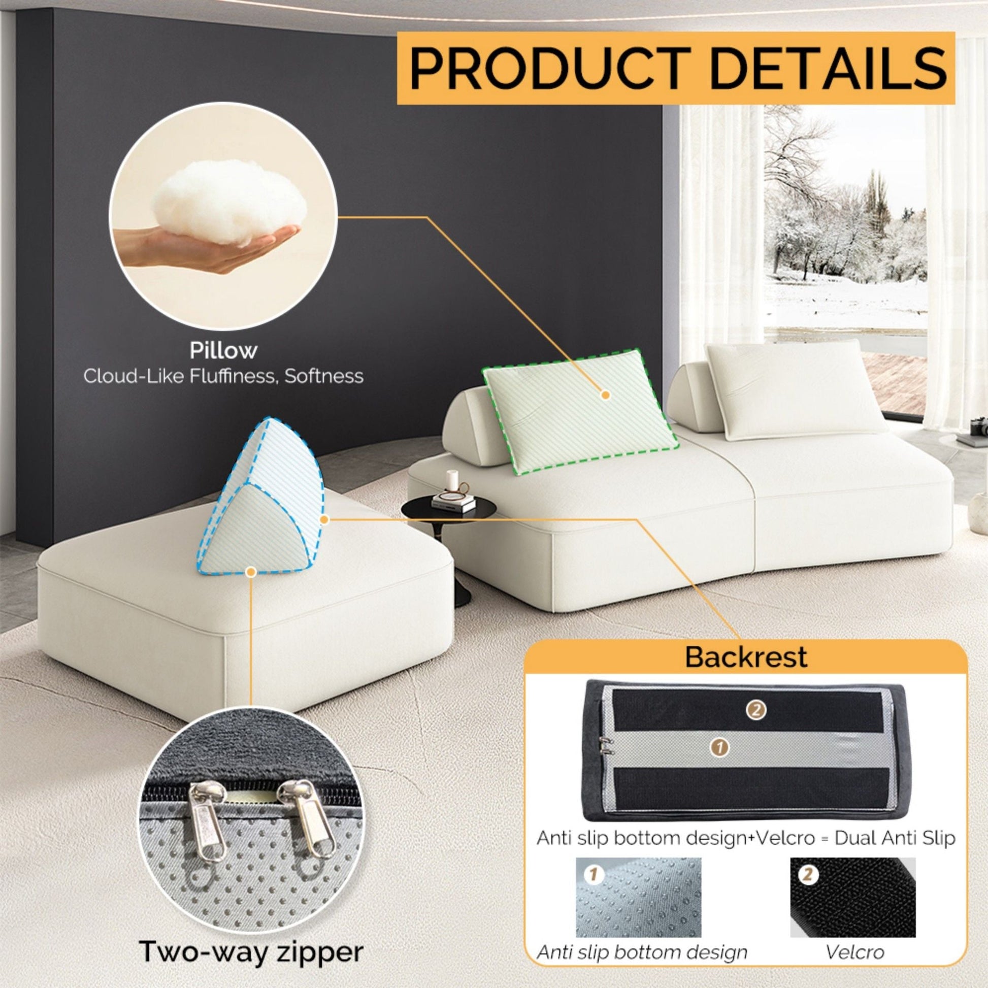 Modern Luxury Oversized Modular Sectional Sofa Set, 2-piece, cream leather by HouseOfZazla on Tampa Home & Garden Store