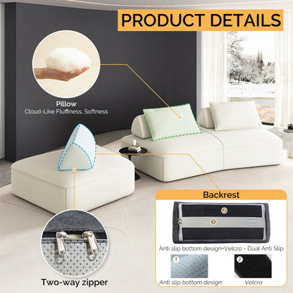 Modern Luxury Oversized Modular Sectional Sofa Set, 2-piece, cream leather by HouseOfZazla on Tampa Home & Garden Store