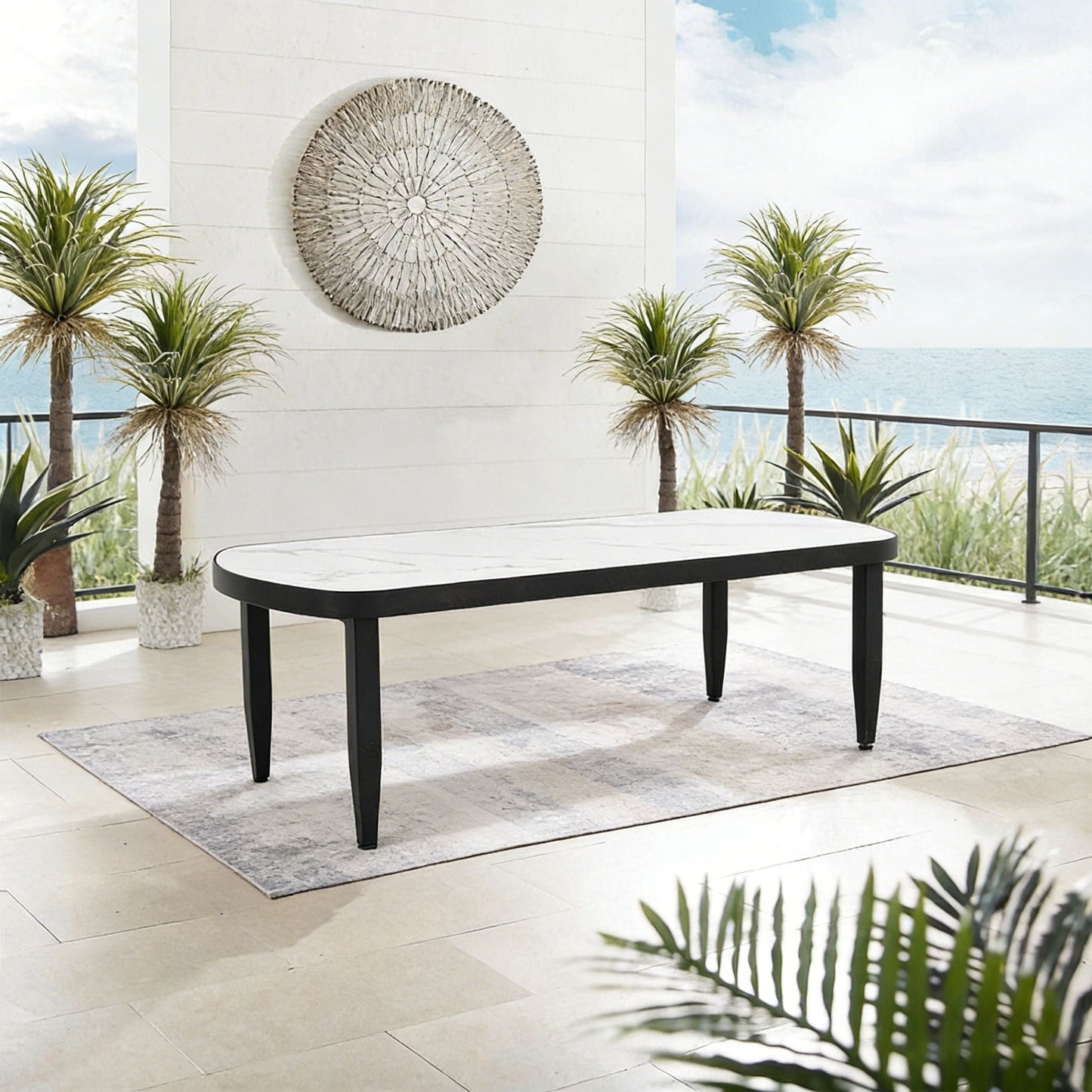 Outdoor Elegance Table coffee table with rounded corners, black legs and white top on Tampa Home & Garden Store