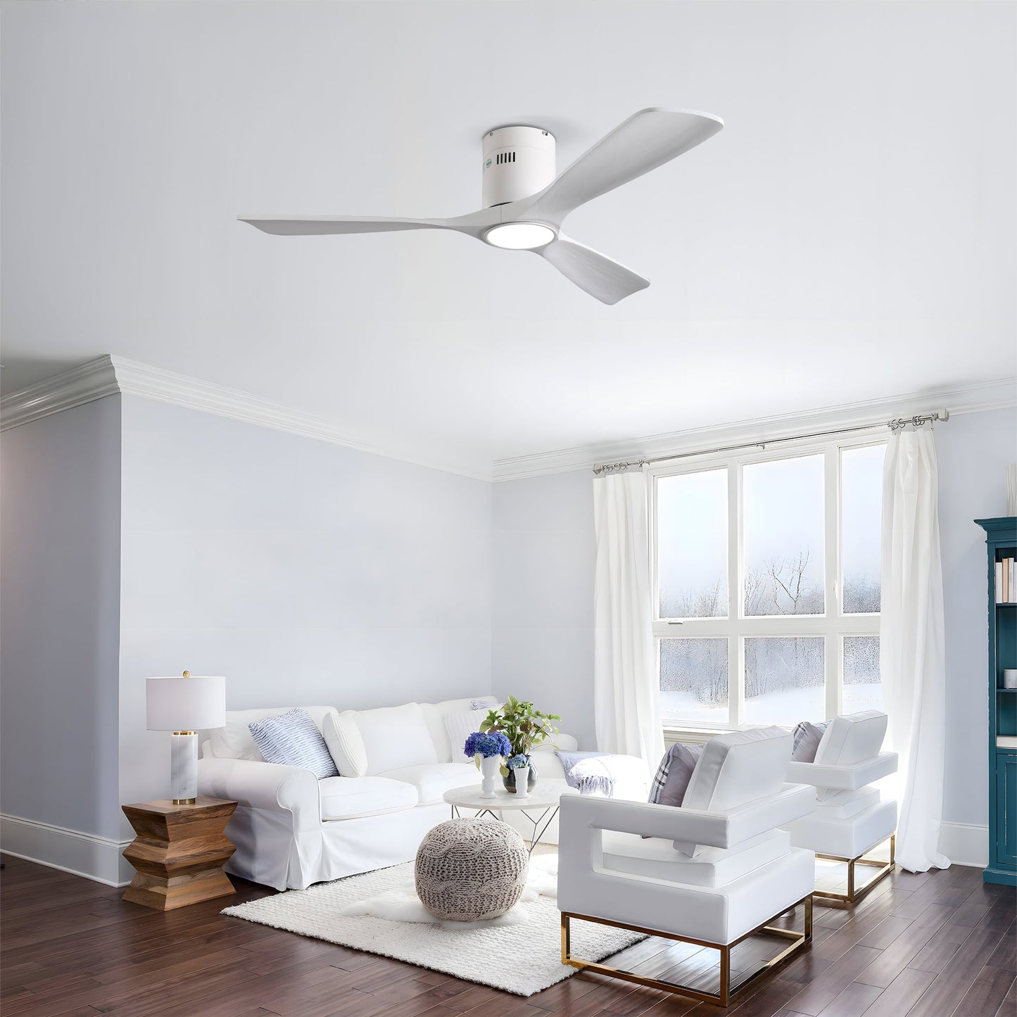 52 Inch ceiling fan with light kit by HouseOfZazla, white blades on Tampa Home & Garden Store