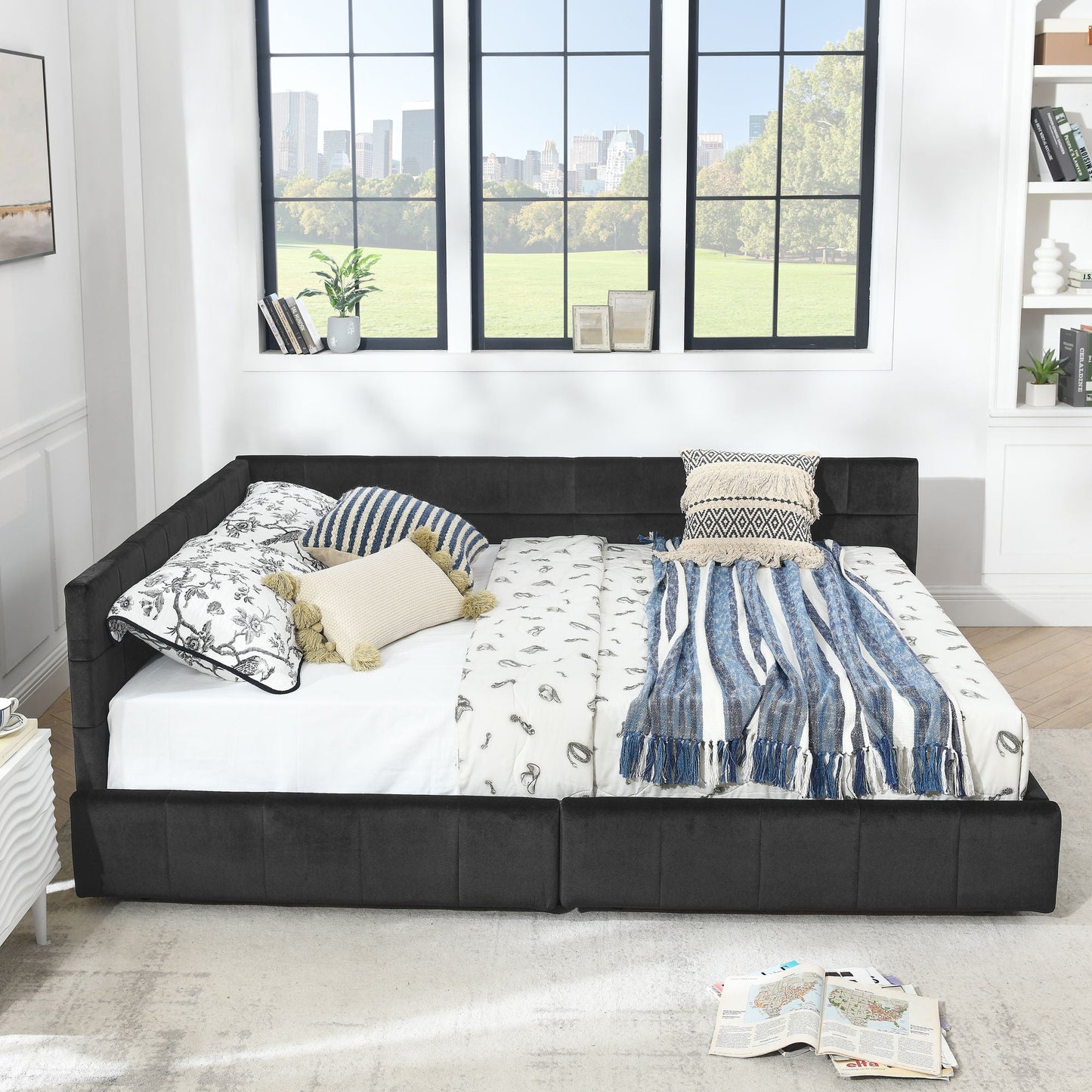 Mid Century Storage Upholstered Tufted Bed Frame