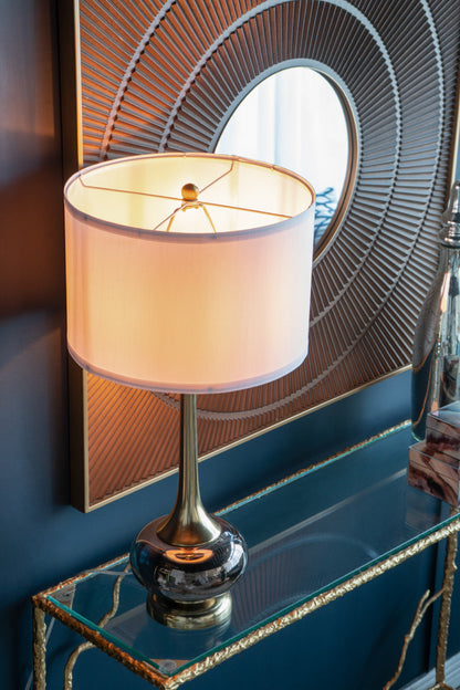D15x29 Table Lamp with Glass Drum Shade, brass base, white shade, HouseOfZazla Lighting on Tampa Home & Garden Store