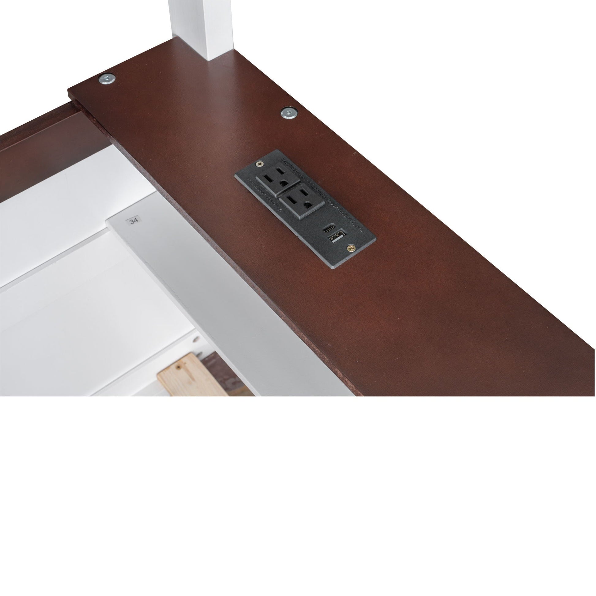HouseOfZazla bunk bed frame in dark brown wood with built-in USB charger and dual outlets on Tampa Home & Garden Store