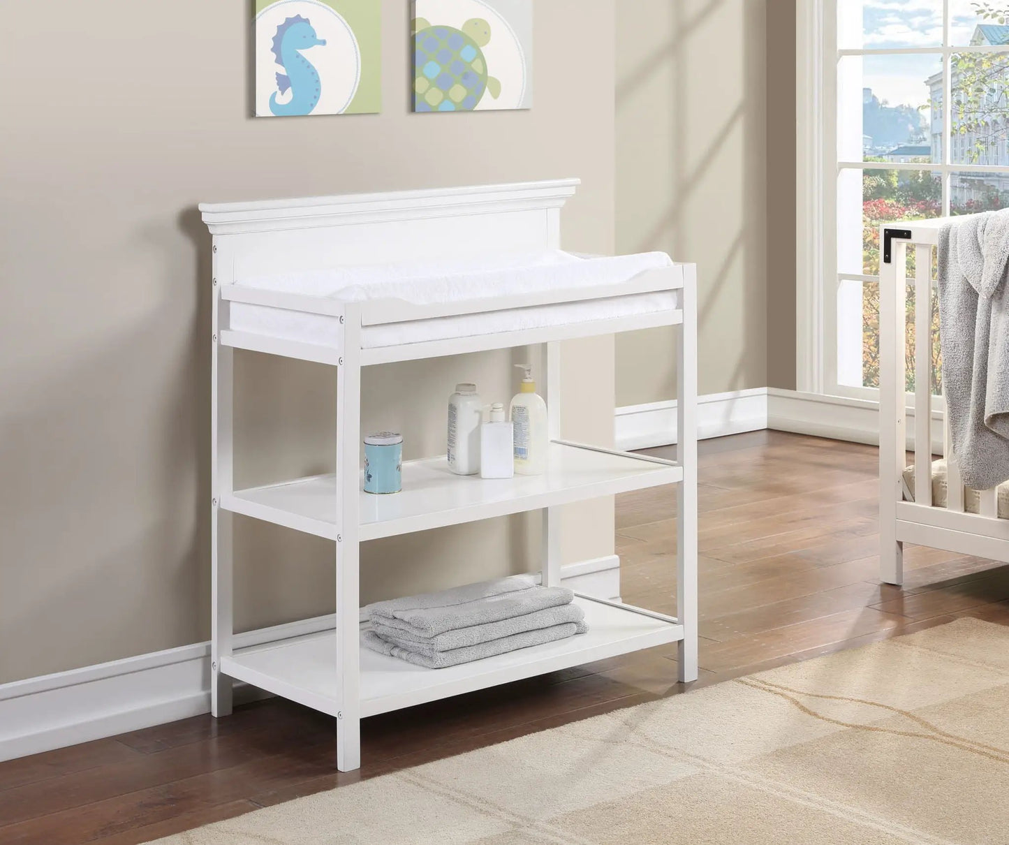 Universal Changing Table white wood dressing kit by Unique Piece Furniture with lower shelf on Tampa Home & Garden Store