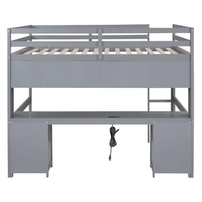 Loft bed with desk and cabinets in gray metal, guard rails and slatted mattress support on Tampa Home & Garden Store