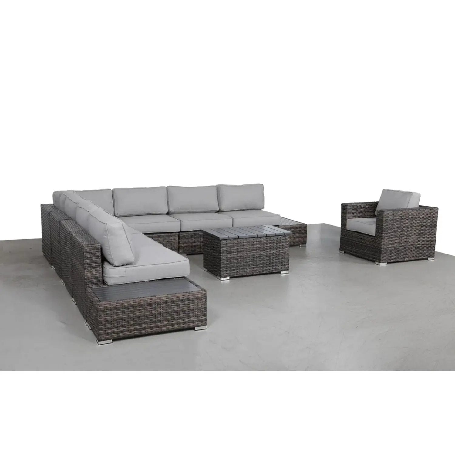 Stylish Sectional Set, 3 Piece dark wicker and gray cushions; sofa, chair, coffee table on Tampa Home & Garden Store