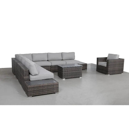 Stylish Sectional Set, 3 Piece dark wicker and gray cushions; sofa, chair, coffee table on Tampa Home & Garden Store