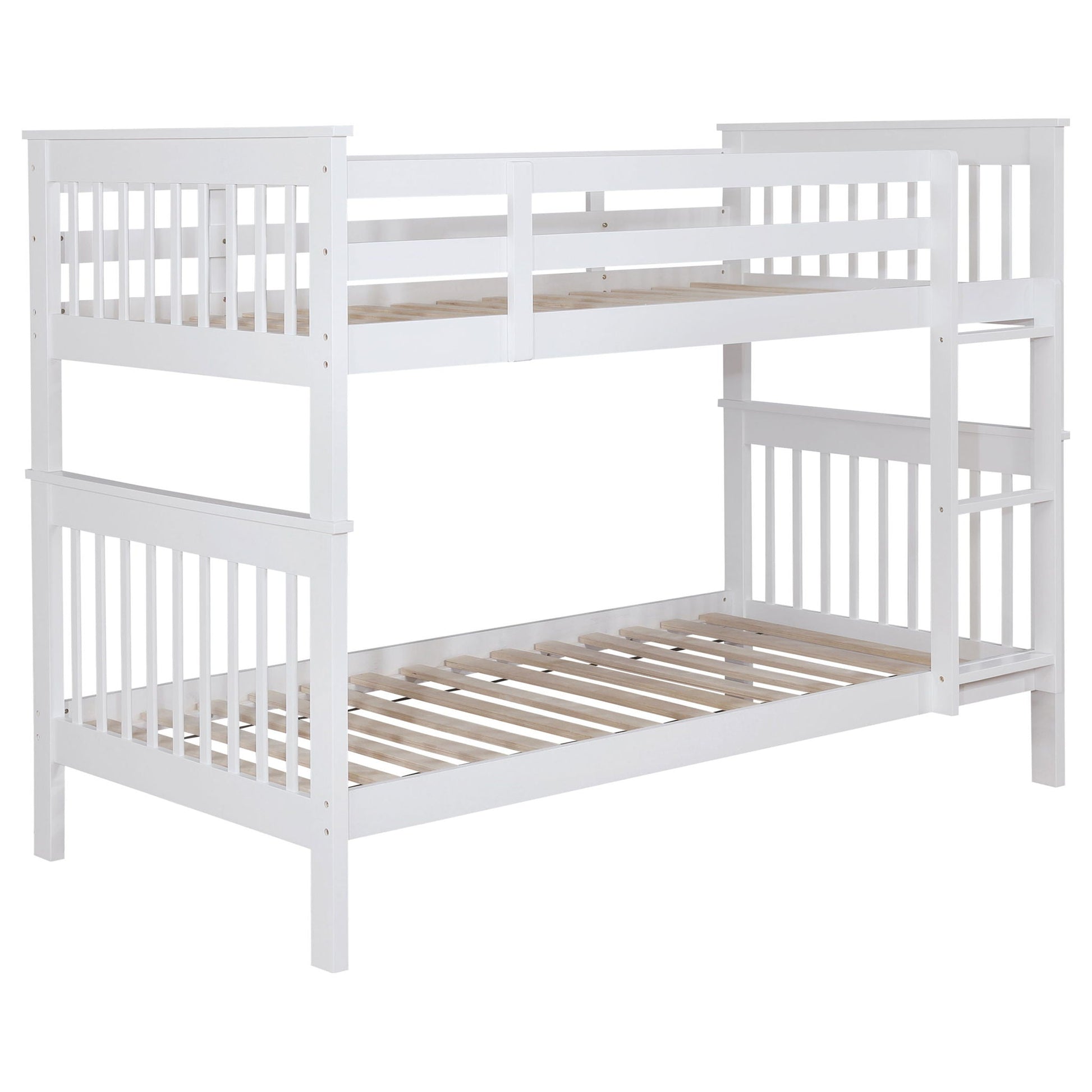 Madison twin over twin bunk bed with slatted design white finish HouseOfZazla on Tampa Home & Garden Store