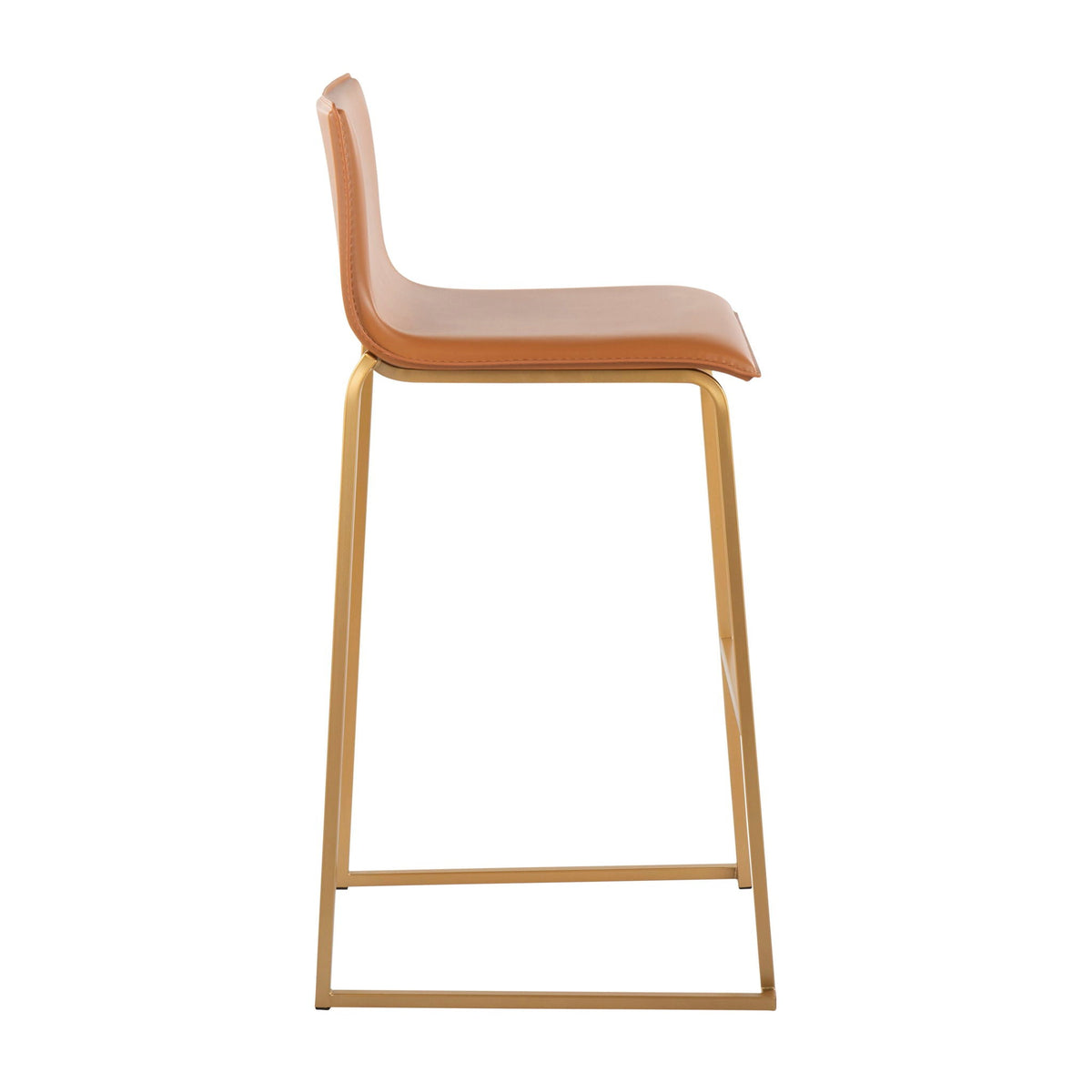Contemporary upholstered barstool with tan leather seat and gold base HouseOfZazla on Tampa Home & Garden Store