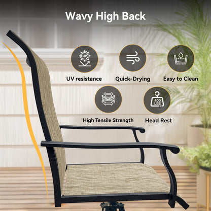 Outdoor patio swivel chair with beige woven fabric and black metal frame on Tampa Home & Garden Store