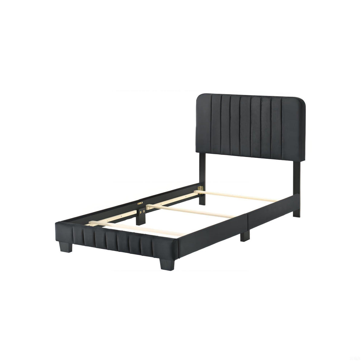 HouseOfZazla Channel Tufted Bed with black upholstery and slat base on Tampa Store on Tampa Home & Garden Store