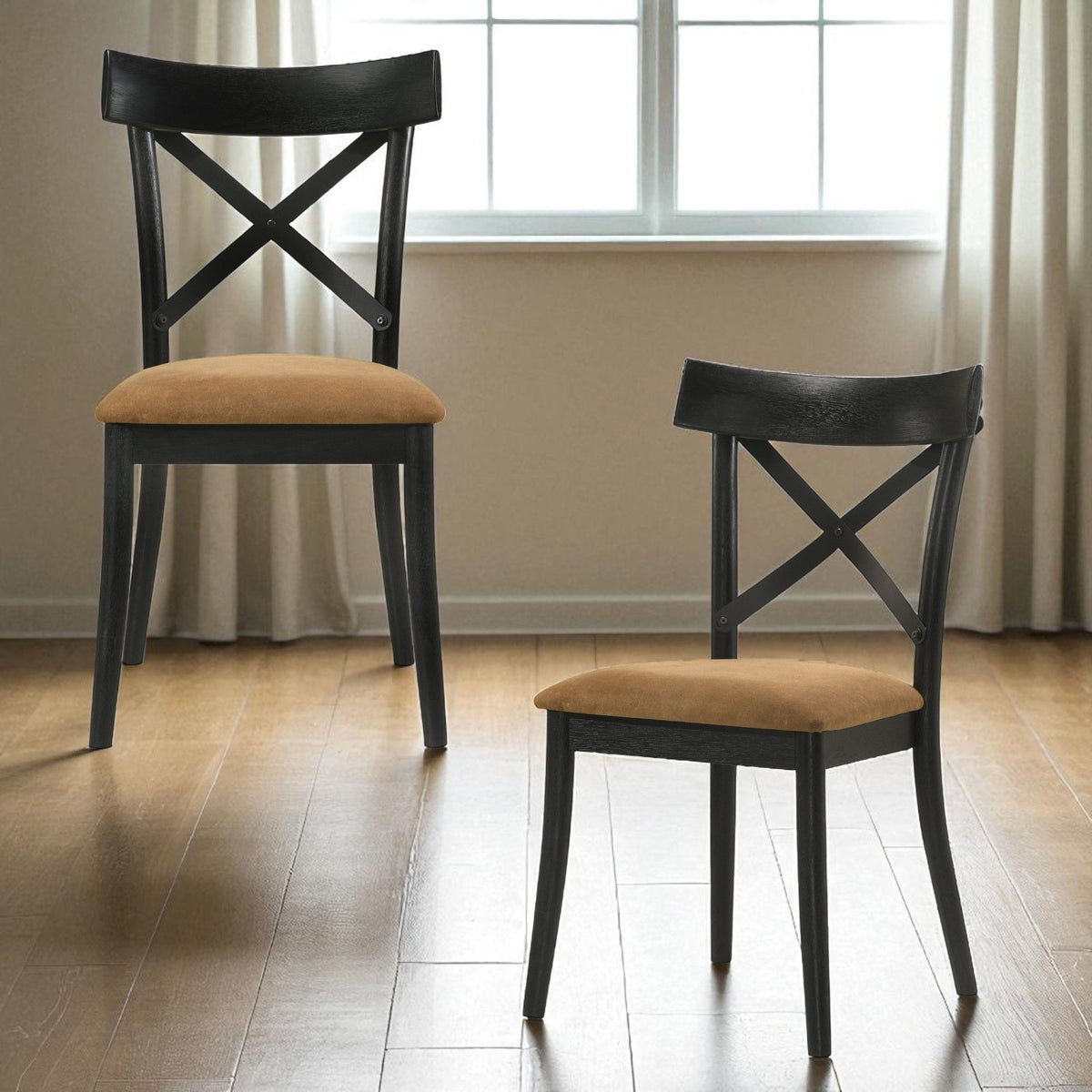 Black framed faux leather side chair set of 2 with X-back, brown seats, HouseOfZazla on Tampa Home & Garden Store