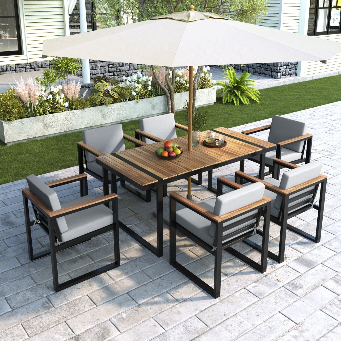 Seven Piece Outdoor Dining Table and Chair Set