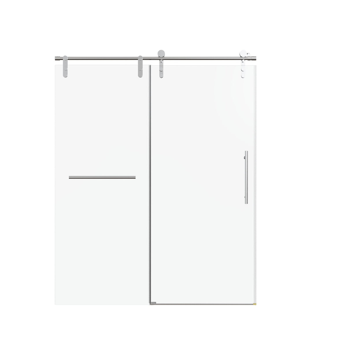 Frameless glass shower door with towel rail and chrome handle on metal top track on Tampa Home & Garden Store