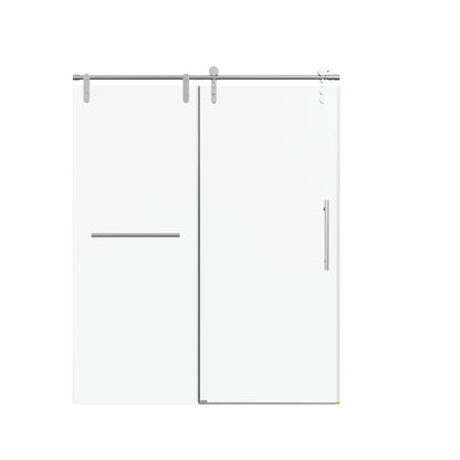 Frameless glass shower door with towel rail and chrome handle on metal top track on Tampa Home & Garden Store