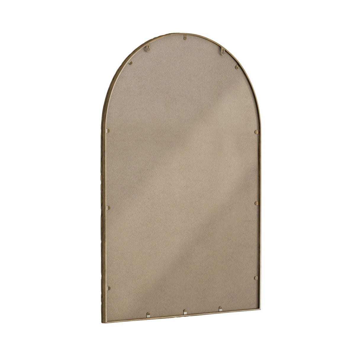 Arched wall mirror with gold-tone frame edge back view and hanging clips on Tampa Home & Garden Store