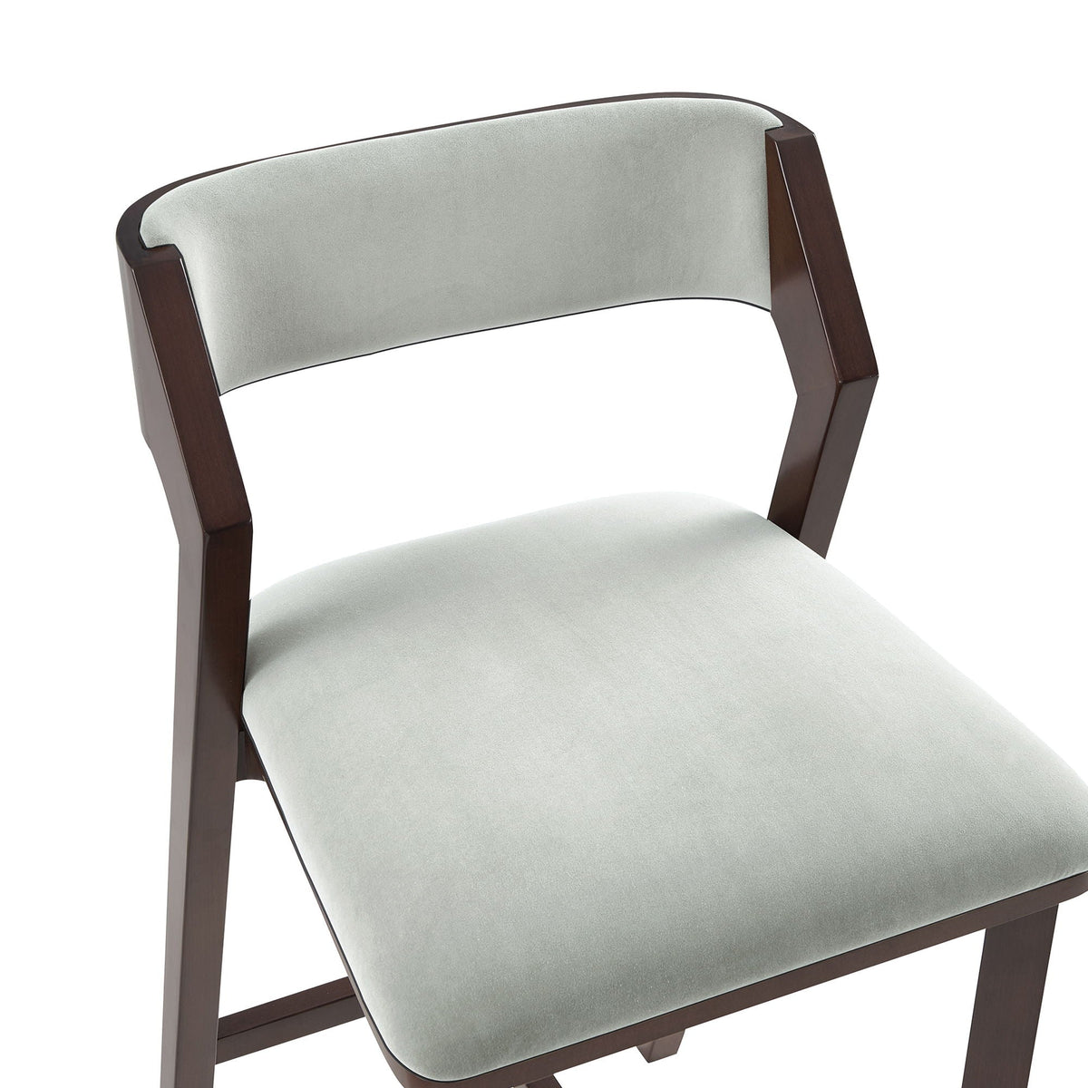 Bar Height Barstool with Backrest in pearl silver upholstery and dark wood legs HouseOfZazla on Tampa Home & Garden Store